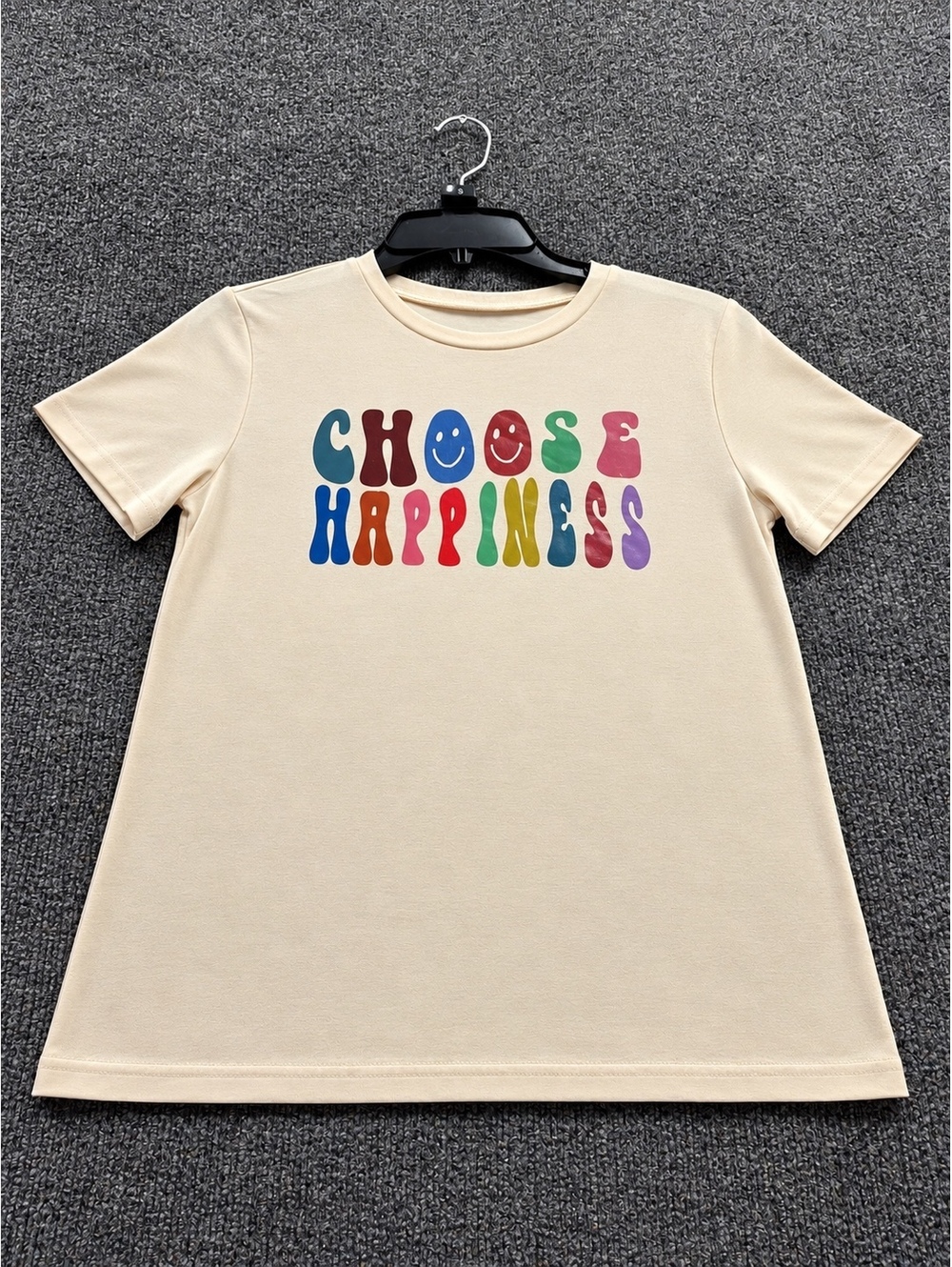 SHEIN Choose Happiness Graphic T-Shirt Dress in Cream